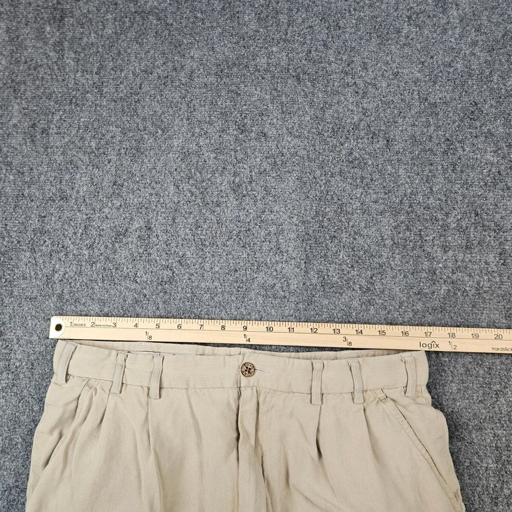 LUAU Mens 34 Silk Pleated Trousers Tan Khaki Herringbone Relaxed Island Pants